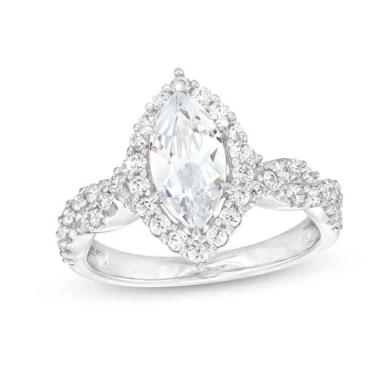 Main Image 1 of 1.50 CT. T.W. Certified Marquise-Cut Lab-Grown Diamond Frame Twist Shank Engagement Ring in 14K White Gold (F/SI2)