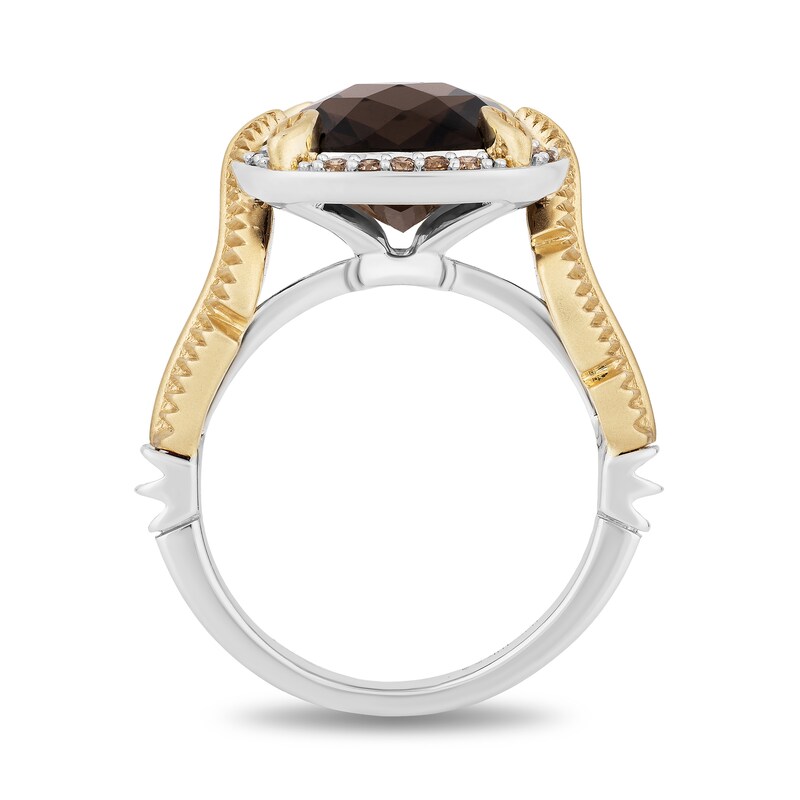 Enchanted Disney Pocahontas Smoky Quartz and 0.18 CT. T.W. Champagne Diamond Frame Ring in Sterling Silver and 10K Gold