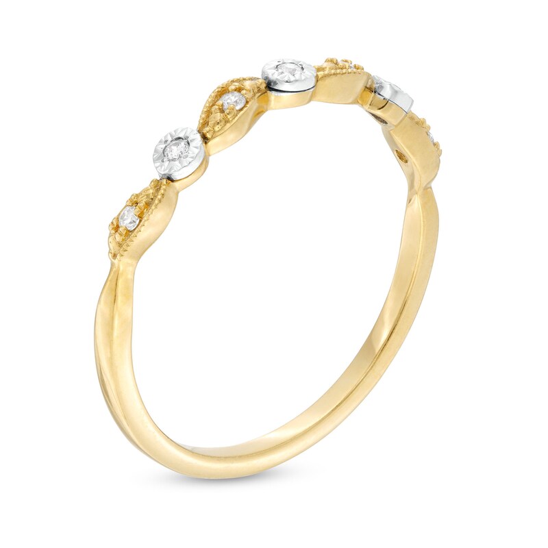 Main Image 3 of 0.05 CT. T.W. Diamond Alternating Swirl Vintage-Style Anniversary Band in 10K Gold