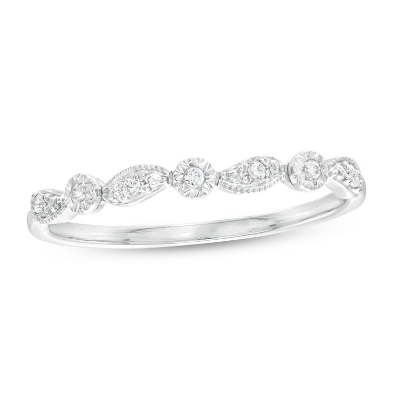 0.05 CT. T.W. Diamond Alternating Swirl Vintage-Style Anniversary Band in 10K White Gold