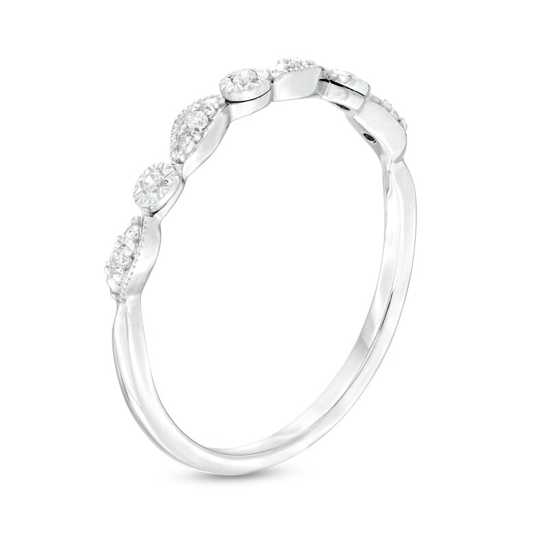 0.05 CT. T.W. Diamond Alternating Swirl Vintage-Style Anniversary Band in 10K White Gold