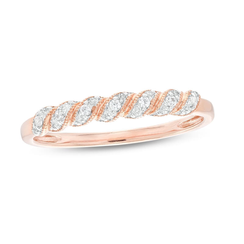 Main Image 1 of 0.05 CT. T.W. Diamond Twist Vintage-Style Anniversary Band in 10K Rose Gold