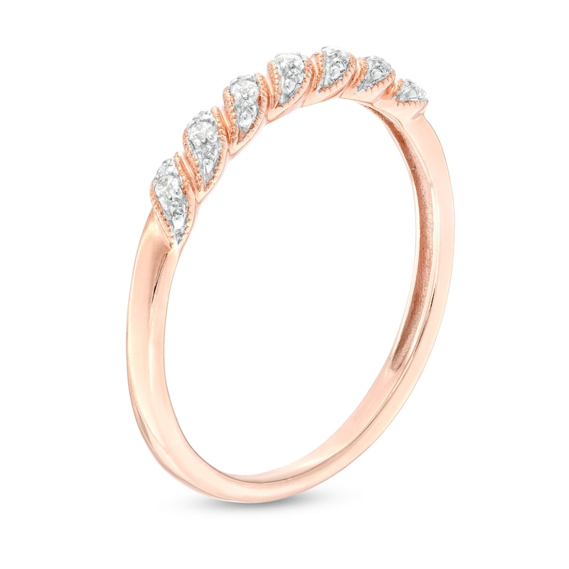 Main Image 3 of 0.05 CT. T.W. Diamond Twist Vintage-Style Anniversary Band in 10K Rose Gold