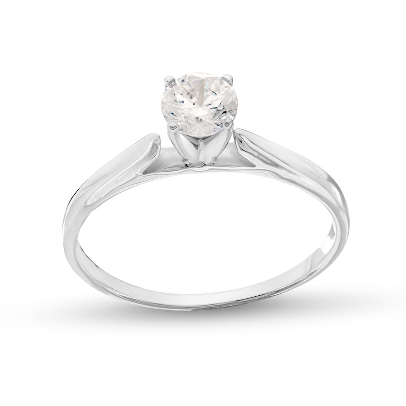 Main Image 1 of 0.45 CT. Diamond Solitaire Tapered Shank Engagement Ring in Platinum (I/I2)