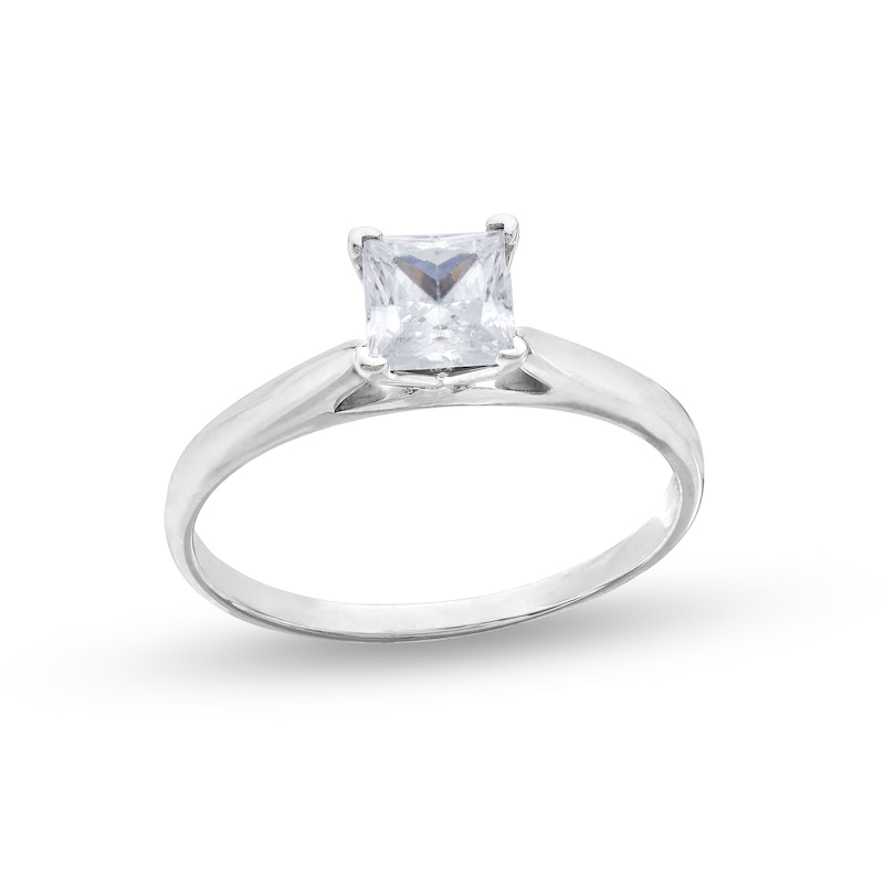 Main Image 1 of 0.45 CT. Princess-Cut Diamond Solitaire Tapered Shank Engagement Ring in Platinum (I/I2)