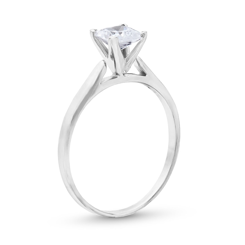 Main Image 3 of 0.45 CT. Princess-Cut Diamond Solitaire Tapered Shank Engagement Ring in Platinum (I/I2)