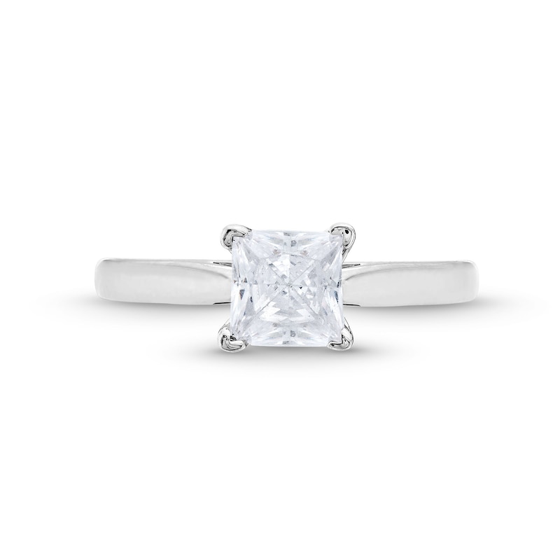 Main Image 4 of 0.45 CT. Princess-Cut Diamond Solitaire Tapered Shank Engagement Ring in Platinum (I/I2)