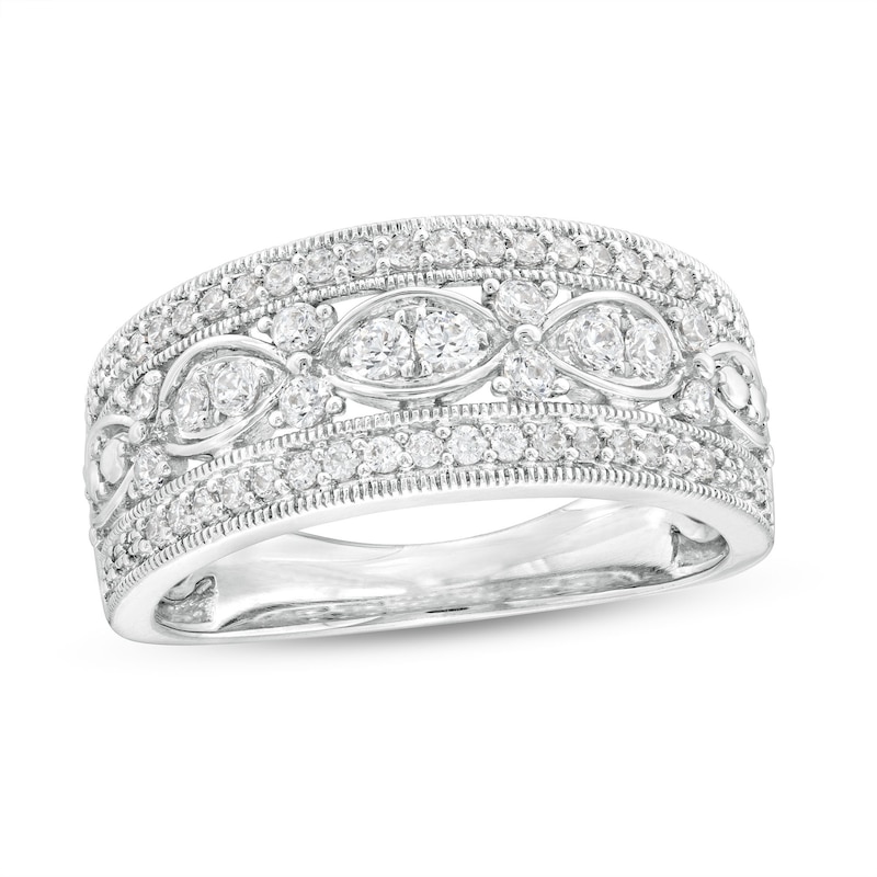 0.50 CT. T.W. Diamond Vintage-Style Multi-Row Anniversary Band in 10K White Gold