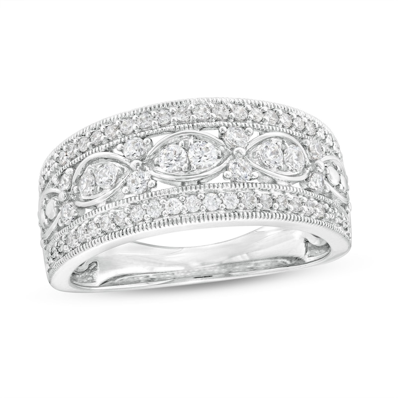 0.50 CT. T.W. Diamond Vintage-Style Multi-Row Anniversary Band in 10K White Gold|Peoples Jewellers