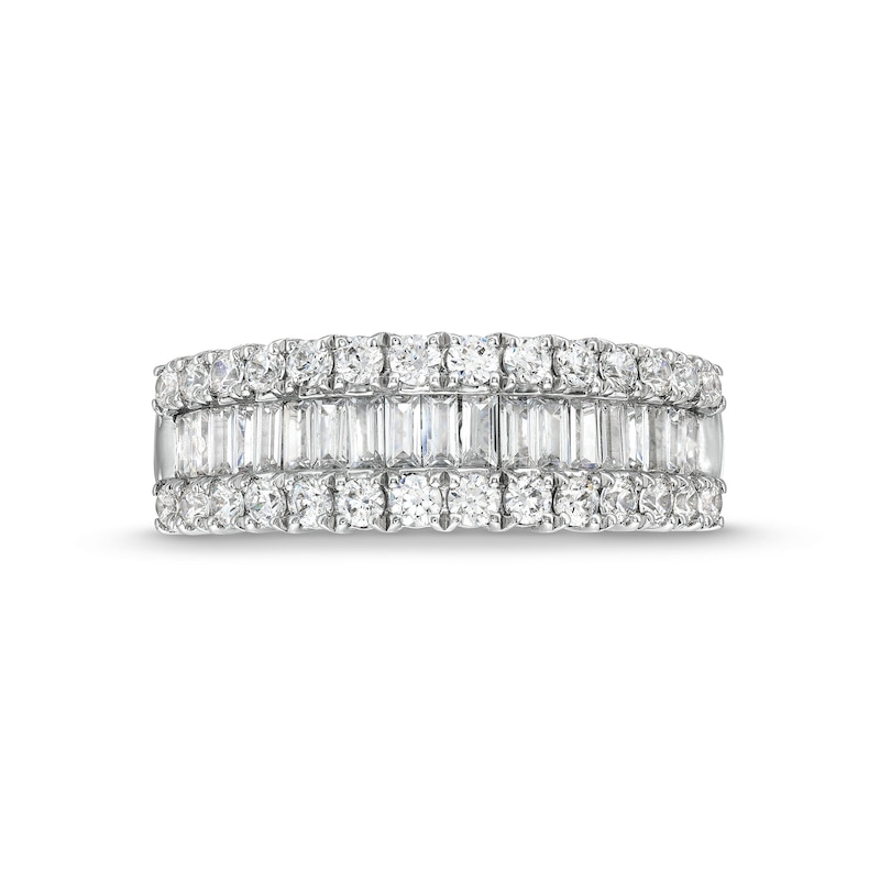 1.00 CT. T.W. Baguette and Round Diamond Triple Row Anniversary Band in 14K White Gold