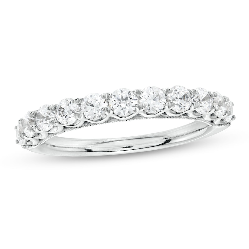 1.00 CT. T.W. Certified Diamond Eleven Stone Vintage-Style Anniversary Band in 18K White Gold (F/I1)