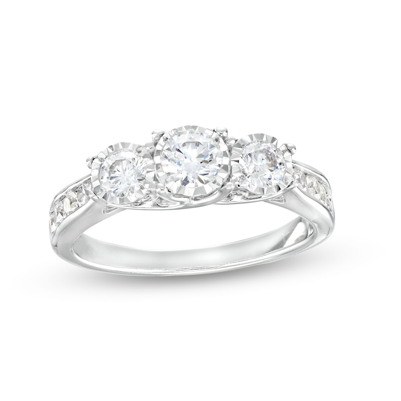 Main Image 1 of 1.00 CT. T.W. Diamond Miracle Past Present Future® Engagement Ring in 10K White Gold (I/I2)