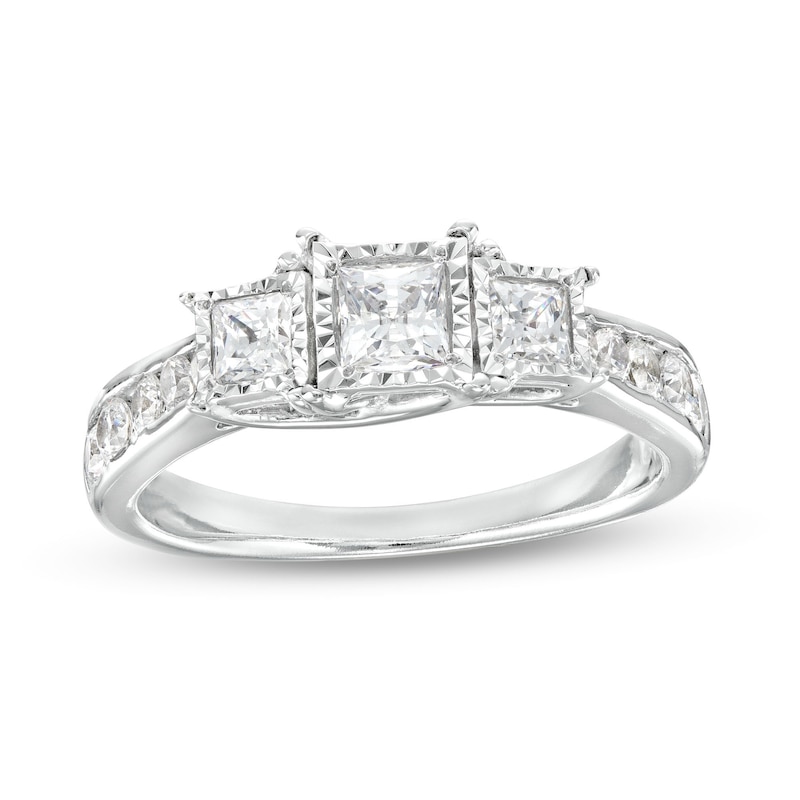 1.00 CT. T.W. Princess-Cut Diamond Miracle Past Present Future® Engagement Ring in 10K White Gold (I/I2)