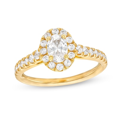 1.00 CT. T.W. Oval Certified Lab-Created Diamond Frame Engagement Ring in 14K Gold (F/SI2)