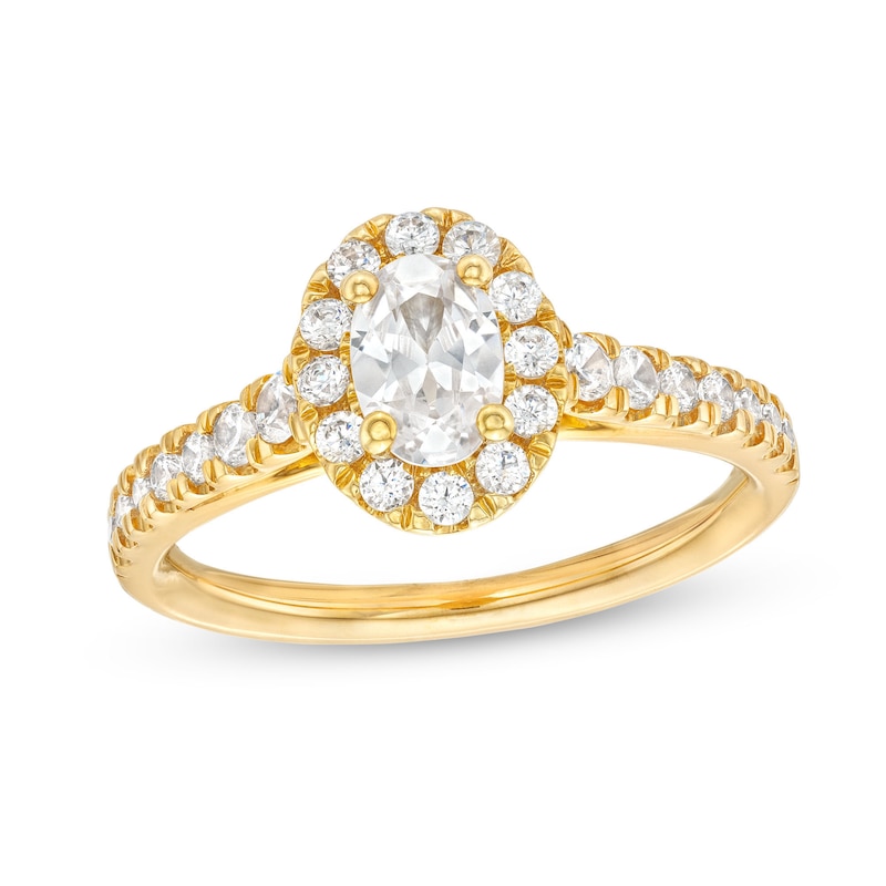 1.00 CT. T.W. Oval Certified Lab-Created Diamond Frame Engagement Ring in 14K Gold (F/SI2)