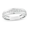 Thumbnail Image 0 of Men's 0.25 CT. T.W. Baguette Diamond Grooved Wedding Band in 10K White Gold