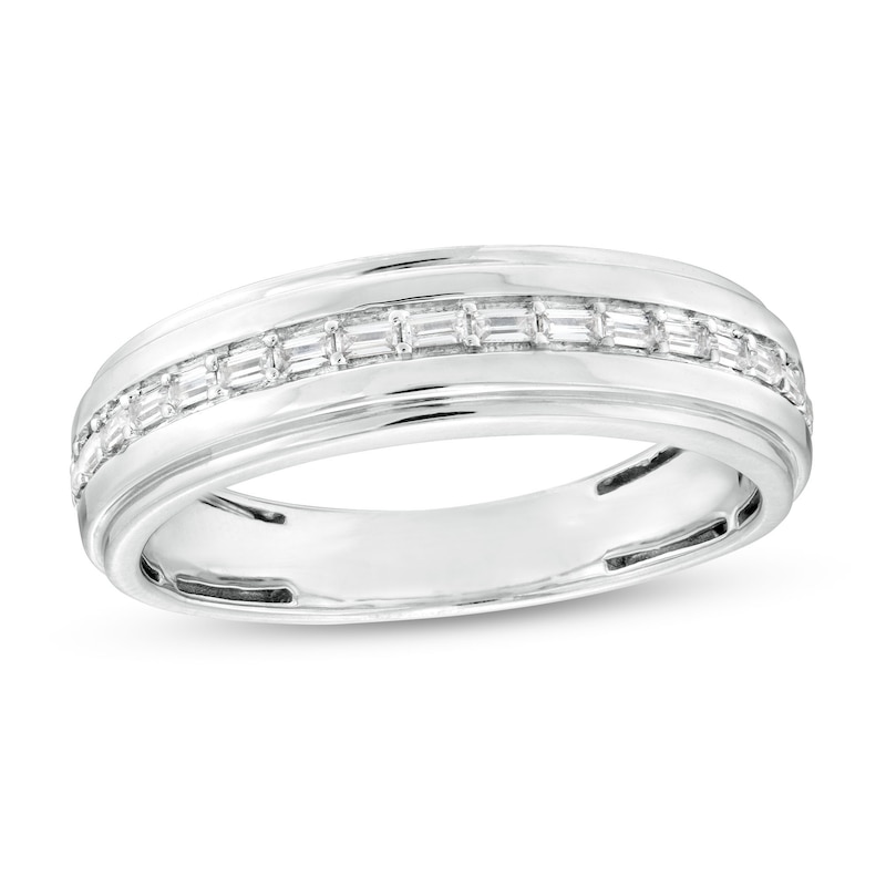 Men's 0.25 CT. T.W. Baguette Diamond Grooved Wedding Band in 10K White Gold