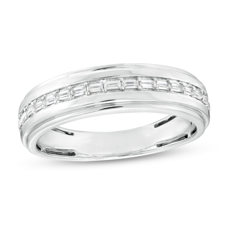 Men's 0.25 CT. T.W. Baguette Diamond Grooved Wedding Band in 10K White Gold|Peoples Jewellers