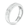 Thumbnail Image 2 of Men's 0.25 CT. T.W. Baguette Diamond Grooved Wedding Band in 10K White Gold