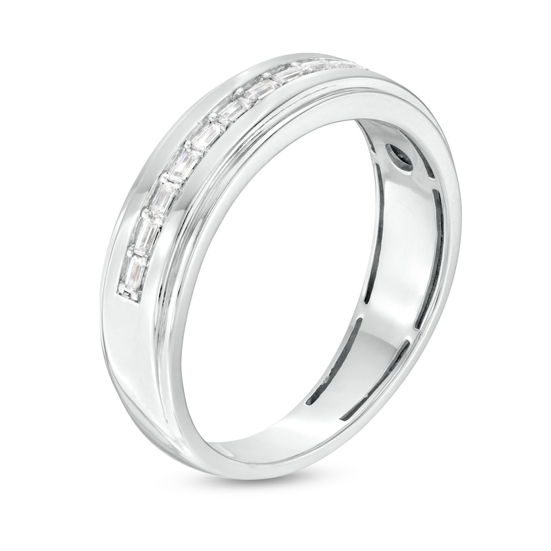 Men's 0.25 CT. T.W. Baguette Diamond Grooved Wedding Band in 10K White Gold