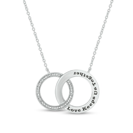 0.086 CT. T.W. Diamond Engravable Interlocking Circles Necklace in Sterling Silver (1 Line)