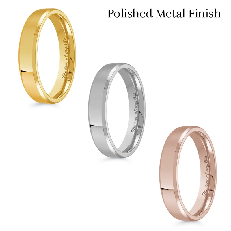 4.0mm Engravable Bevelled Edge Wedding Band in 14K Gold (1 Finish and Line)