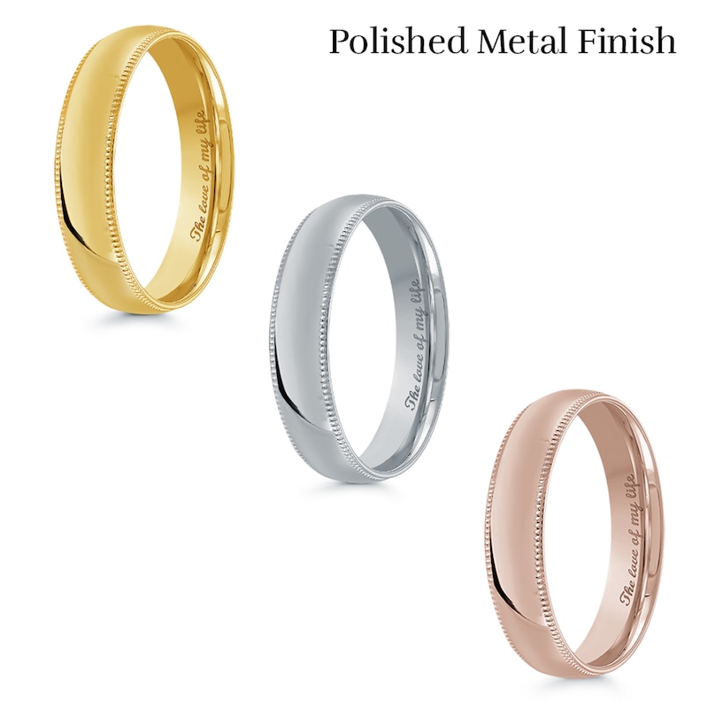 4.0mm Engravable Textured Edge Wedding Band in 14K Gold (1 Finish and Line)