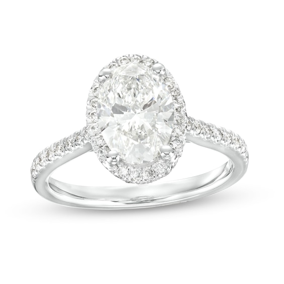 2.50 CT. T.W. Oval Certified Lab-Created Diamond Frame Engagement Ring in 14K White Gold (F/SI2)