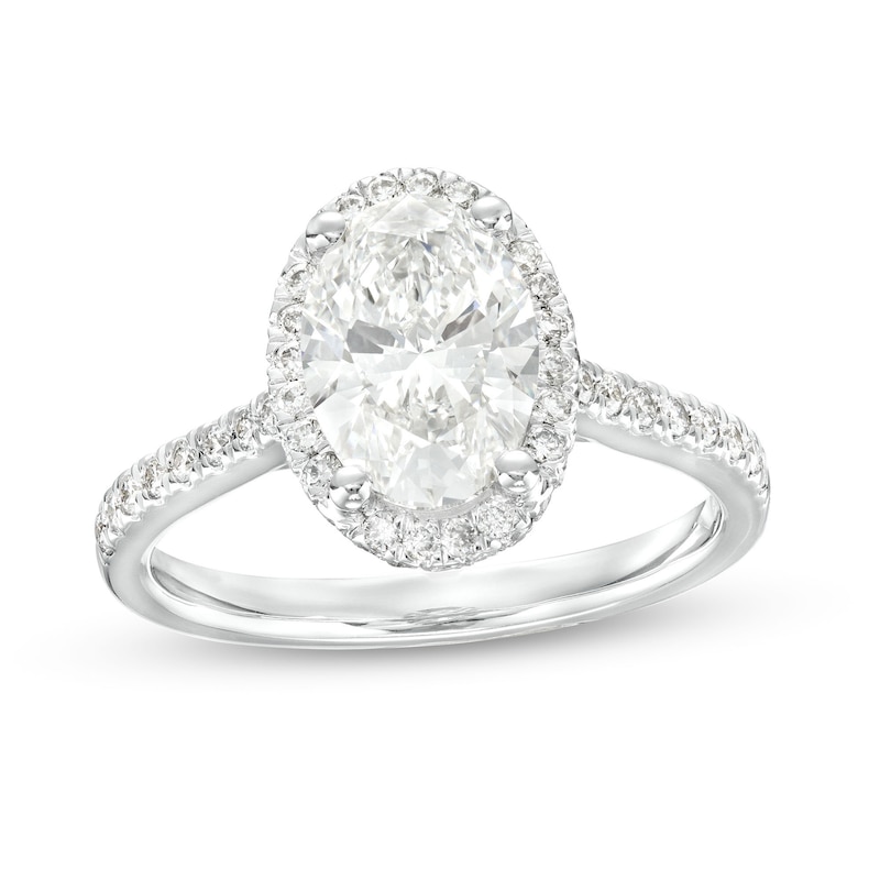 2.50 CT. T.W. Certified Oval Lab-Created Diamond Frame Engagement Ring in 14K White Gold (F/SI2)