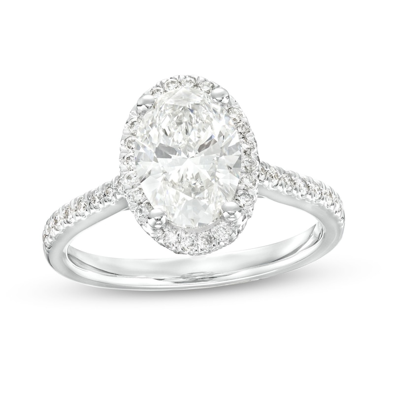 2.50 CT. T.W. Certified Oval Lab-Created Diamond Frame Engagement Ring in 14K White Gold (F/SI2)|Peoples Jewellers