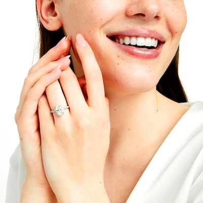 2.50 CT. T.W. Oval Certified Lab-Created Diamond Frame Engagement Ring in 14K White Gold (F/SI2)