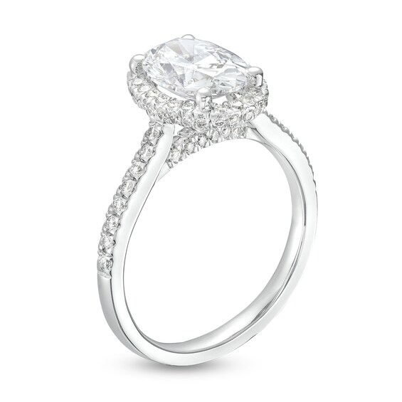 2.50 CT. T.W. Oval Certified Lab-Created Diamond Frame Engagement Ring in 14K White Gold (F/SI2)