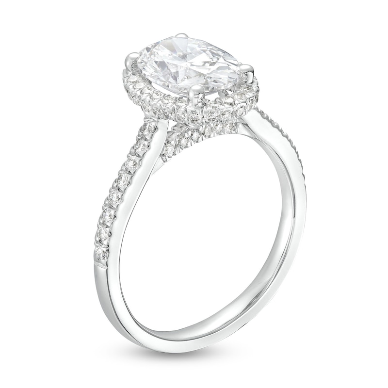 Main Image 3 of 2.50 CT. T.W. Oval Certified Lab-Grown Diamond Frame Engagement Ring in 14K White Gold (F/SI2)