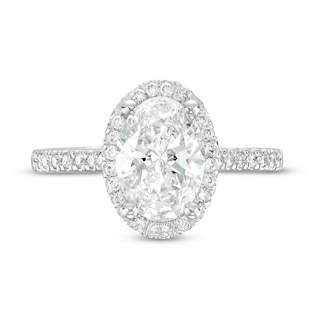 2.50 CT. T.W. Oval Certified Lab-Created Diamond Frame Engagement Ring in 14K White Gold (F/SI2)
