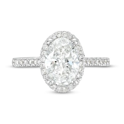 2.50 CT. T.W. Oval Certified Lab-Created Diamond Frame Engagement Ring in 14K White Gold (F/SI2)