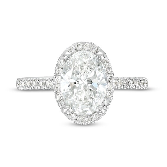 2.50 CT. T.W. Oval Certified Lab-Created Diamond Frame Engagement Ring in 14K White Gold (F/SI2)