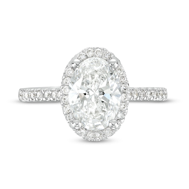 Main Image 4 of 2.50 CT. T.W. Oval Certified Lab-Grown Diamond Frame Engagement Ring in 14K White Gold (F/SI2)
