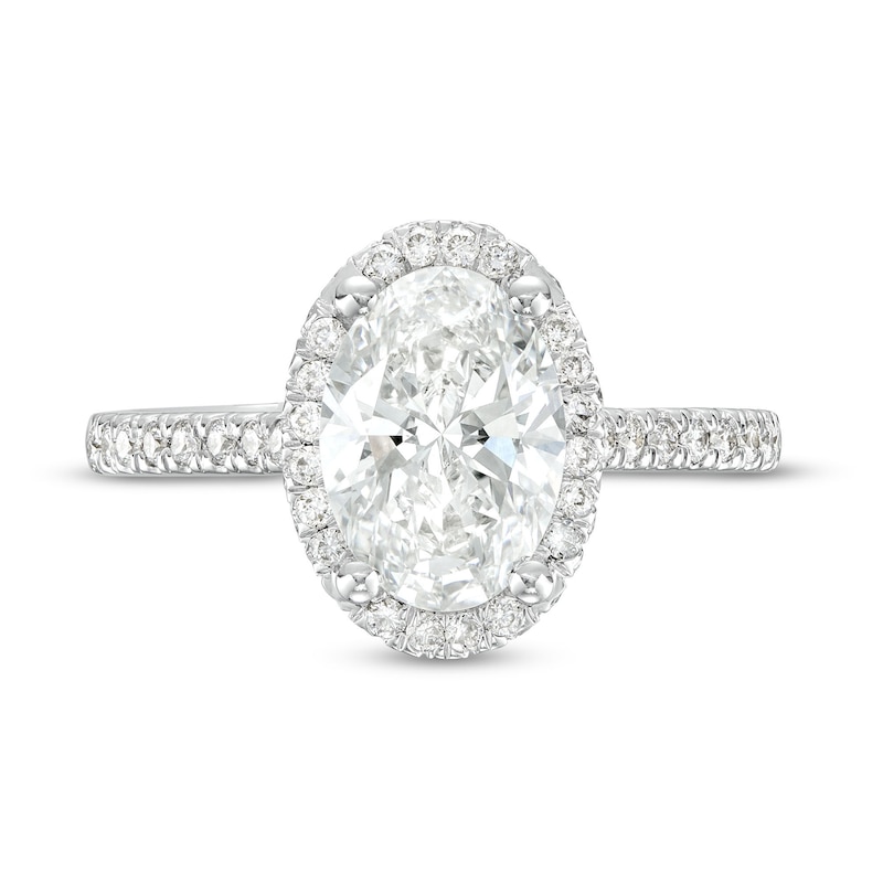 2.50 CT. T.W. Certified Oval Lab-Created Diamond Frame Engagement Ring in 14K White Gold (F/SI2)