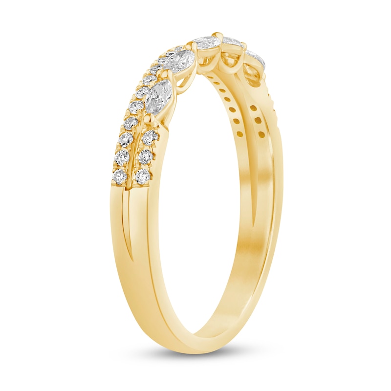 Main Image 2 of 0.29 CT. T.W. Marquise and Round Diamond Sideways Five Stone Double Row Split Shank Anniversary Band in 14K Gold