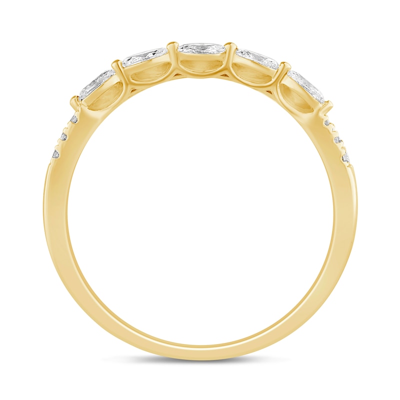 Main Image 3 of 0.29 CT. T.W. Marquise and Round Diamond Sideways Five Stone Double Row Split Shank Anniversary Band in 14K Gold