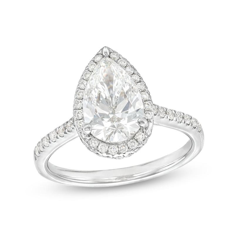 2.50 CT. T.W. Certified Pear-Shaped Lab-Created Diamond Frame Engagement Ring in 14K White Gold (F/SI2)