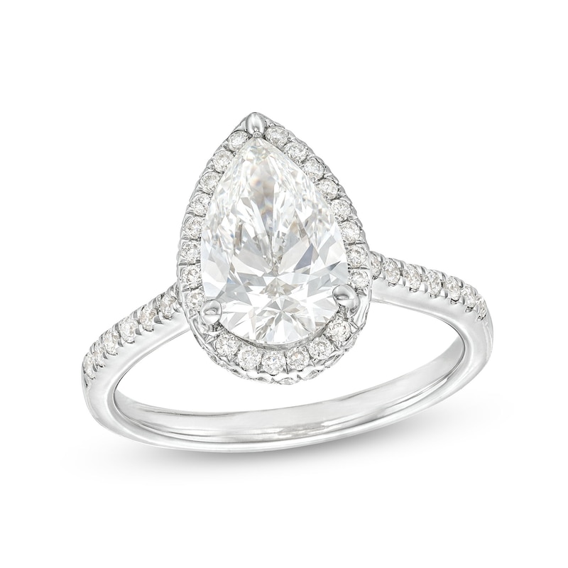 2.50 CT. T.W. Certified Pear-Shaped Lab-Created Diamond Frame Engagement Ring in 14K White Gold (F/SI2)|Peoples Jewellers