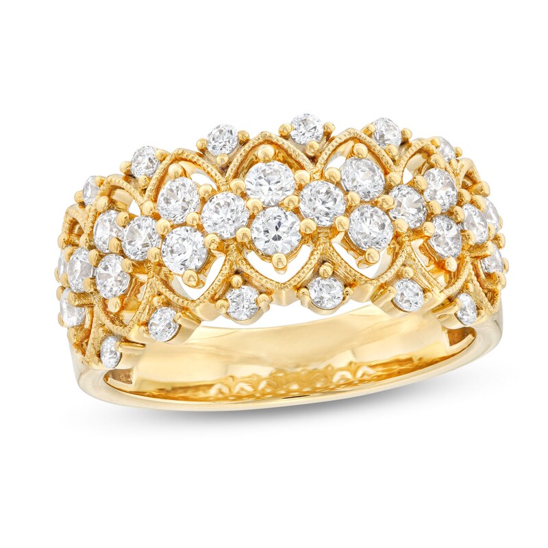 Main Image 1 of 0.95 CT. T.W. Diamond Multi-Row Vintage-Style Anniversary Band in 10K Gold