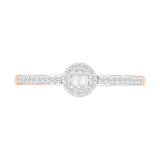 0.145 CT. T.W. Baguette and Round Diamond Frame Two Stone Promise Ring in 10K Rose Gold