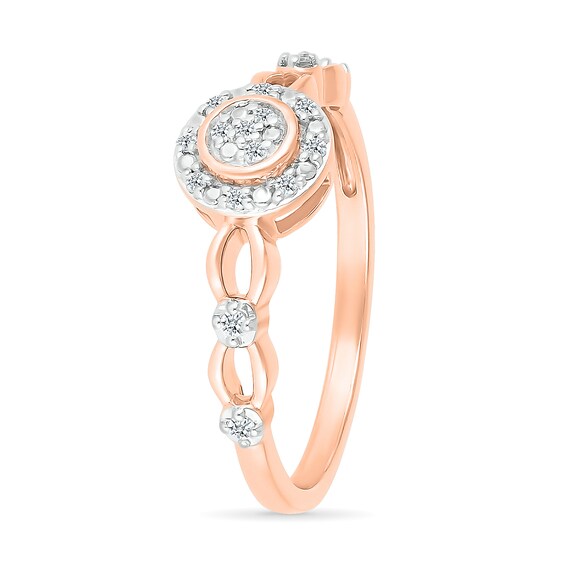 0.085 CT. T.W. Multi-Diamond Frame Alternating Circle Open Split Shank Promise Ring in 10K Rose Gold