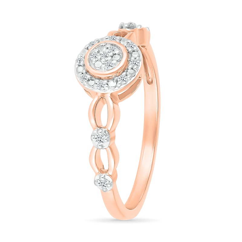 0.085 CT. T.W. Multi-Diamond Frame Alternating Circle Open Split Shank Promise Ring in 10K Rose Gold