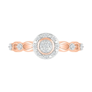 0.085 CT. T.W. Multi-Diamond Frame Alternating Circle Open Split Shank Promise Ring in 10K Rose Gold