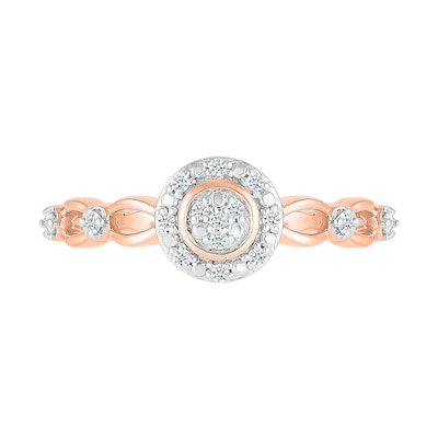 0.085 CT. T.W. Multi-Diamond Frame Alternating Circle Open Split Shank Promise Ring in 10K Rose Gold