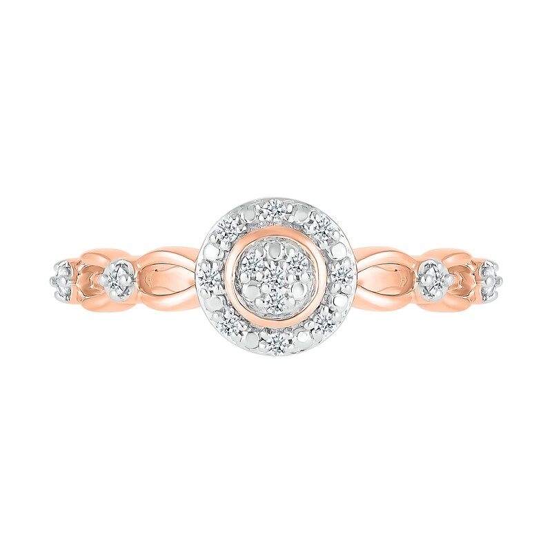 0.085 CT. T.W. Multi-Diamond Frame Alternating Circle Open Split Shank Promise Ring in 10K Rose Gold