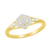 Thumbnail Image 0 of 0.115 CT. T.W. Baguette and Round Diamond Flower Frame Promise Ring in 10K Gold